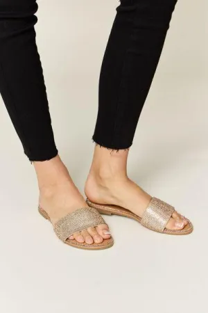 Wild Diva Rose Gold Rhinestone Flat Sandals
