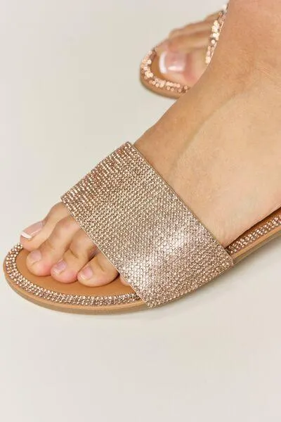 Wild Diva Rose Gold Rhinestone Flat Sandals