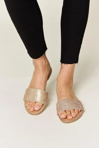 Wild Diva Rose Gold Rhinestone Flat Sandals
