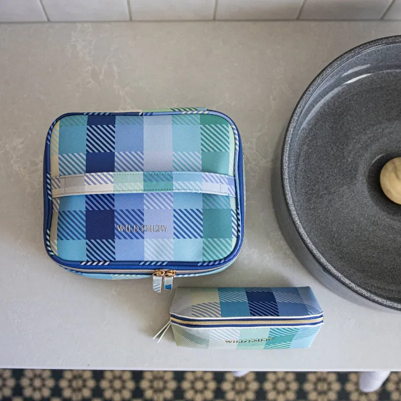 Wild Emery | Small Toiletry Bag - Blue Check