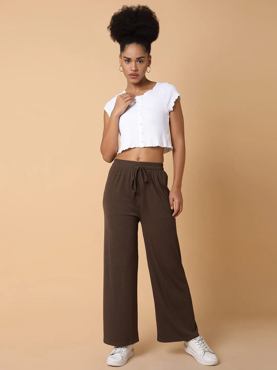 Women Brown Comfort Slim Fit Trousers