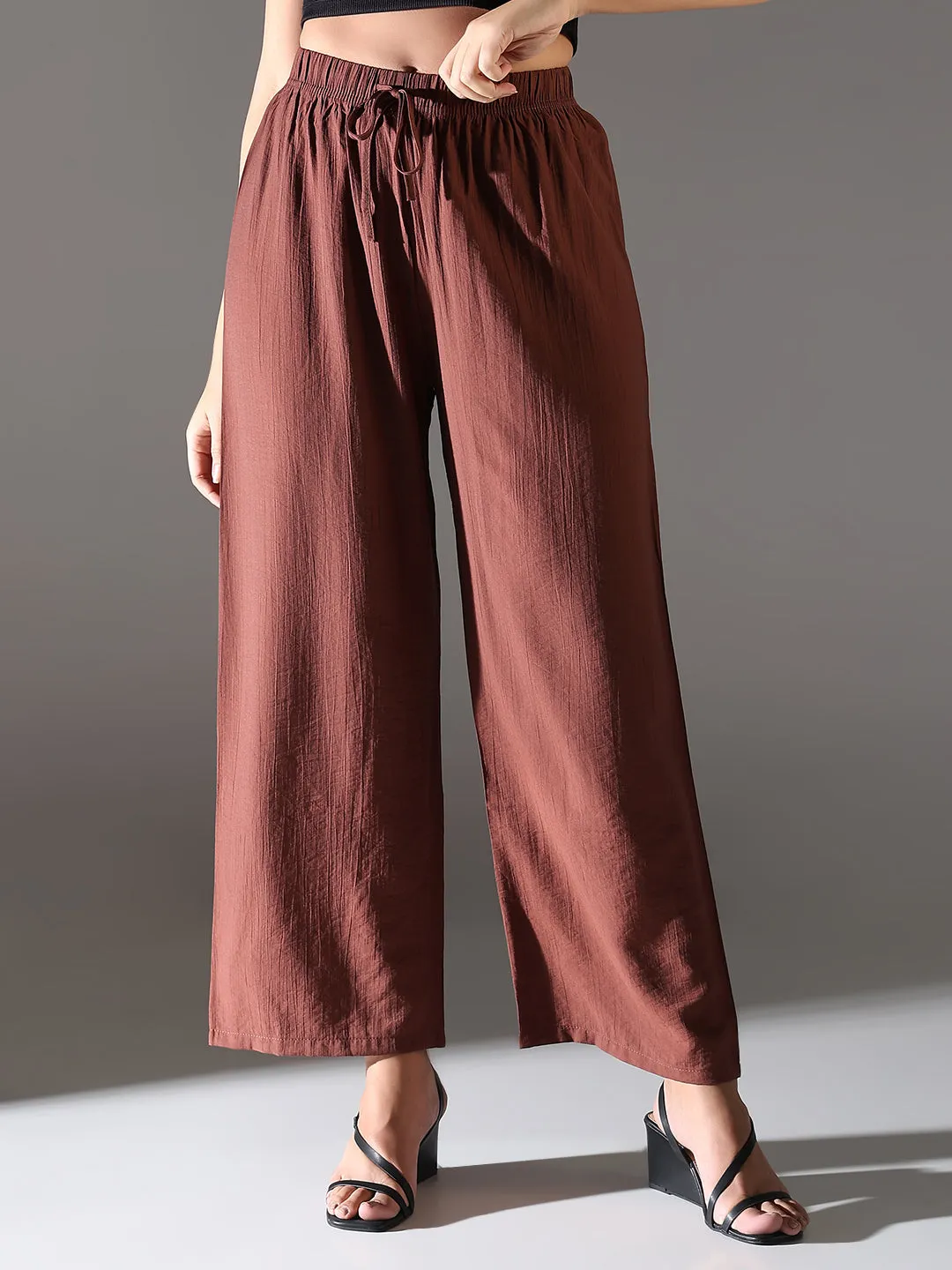 Women Brown Comfort Straight Fit Trousers
