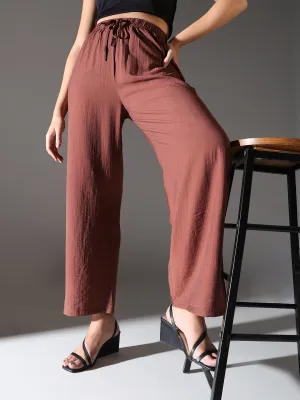 Women Brown Comfort Straight Fit Trousers