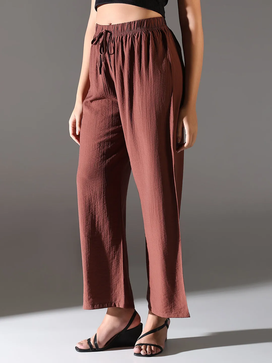 Women Brown Comfort Straight Fit Trousers