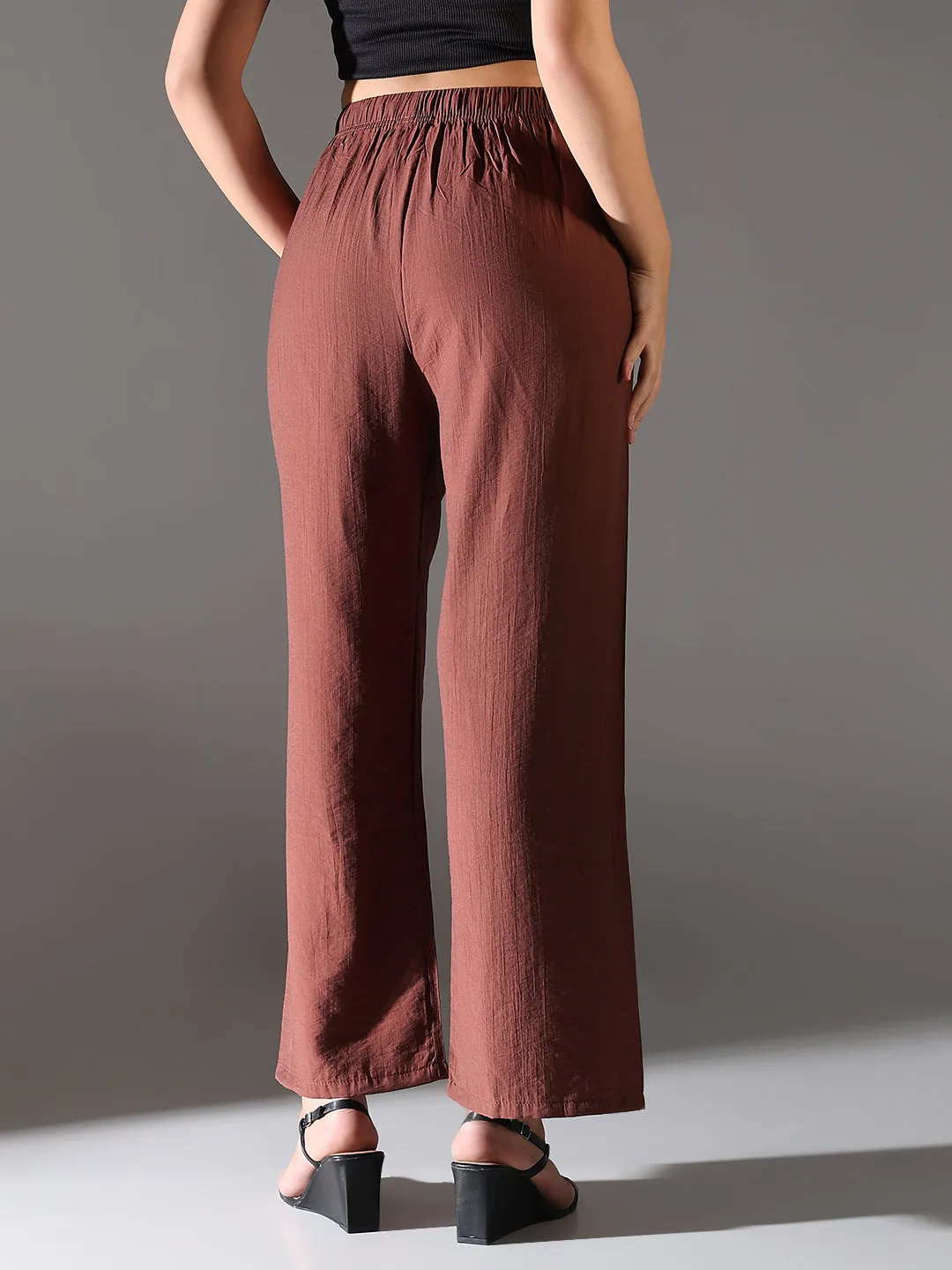 Women Brown Comfort Straight Fit Trousers