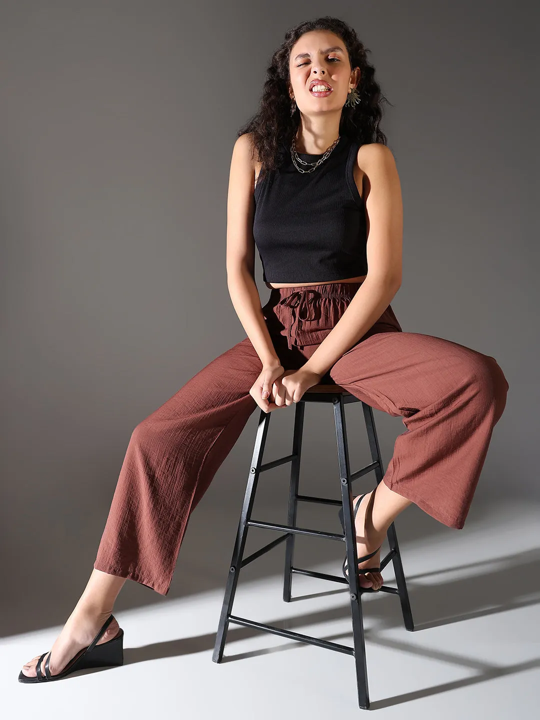 Women Brown Comfort Straight Fit Trousers
