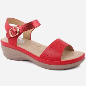 Women "ALEAH" Open Toe Slip On Ankle Strap Perforated Comfort Wedge Sandals