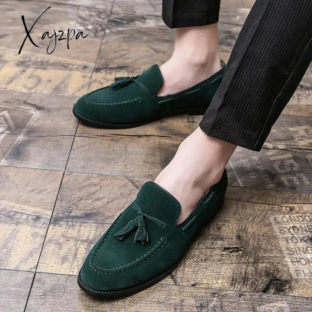 Xajzpa - Fashion Loafers Men Shoes Classic Business Casual Wedding Party Daily Retro Round Toe Tassel Faux Suede Solid Color Dress Shoes